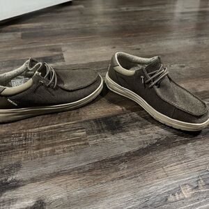 Hey Dude Brown Canvas Boat Shoes with Tan Trim